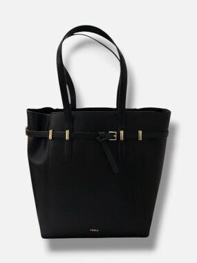 Furla Women's Black Keria Grained Leather Magnetic-Snap Belted Aura Tote Bag